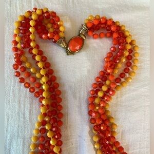 Vintage Orange‎ & Yellow Multi Strands Early Plastic Beads Necklace